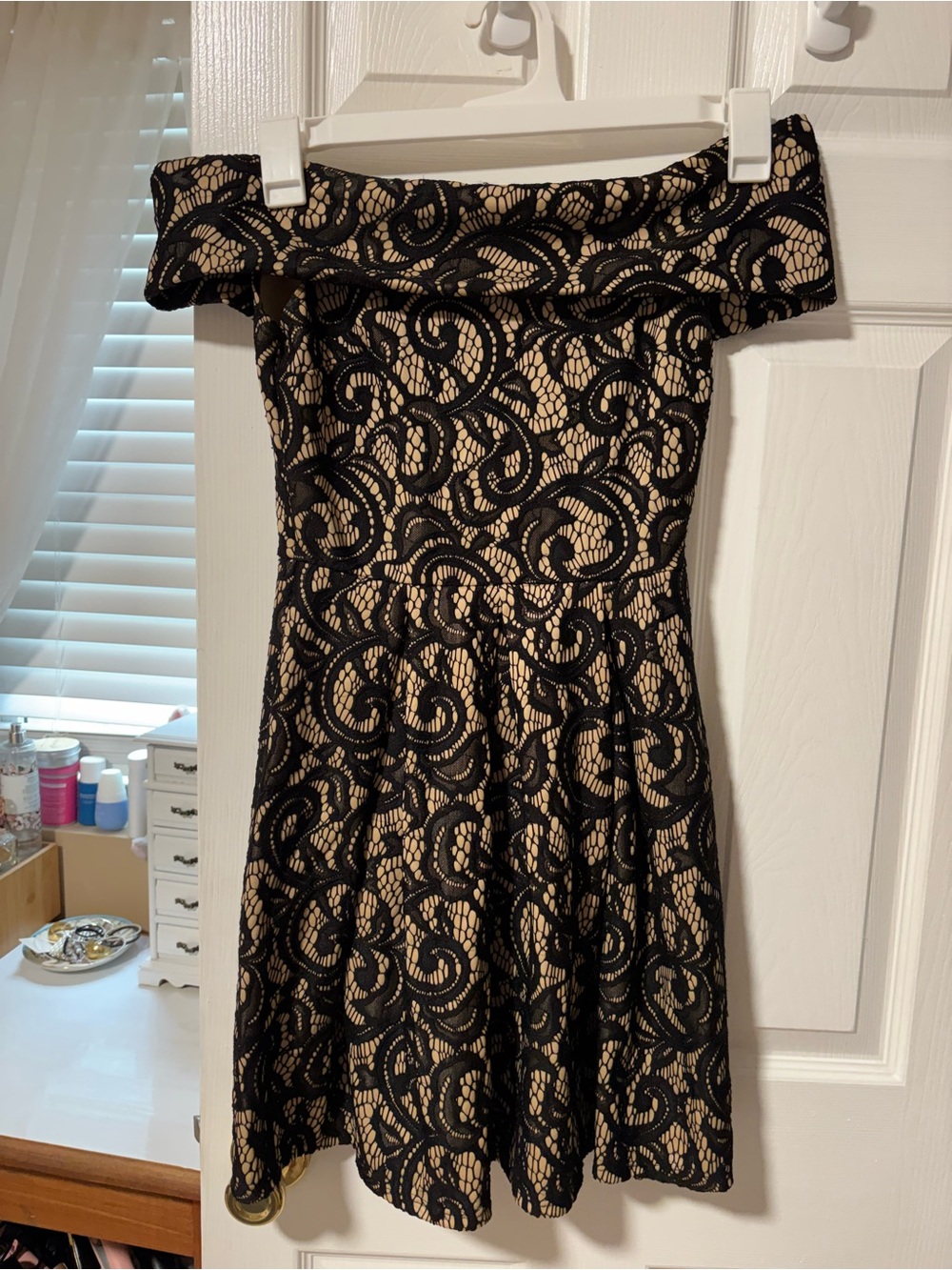Charlotte Russe Black Lace One-Shoulder Dress with Nude Underlay